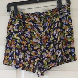 Anthropologie Black Multi Brushstroke Floral High-Waist Shorts